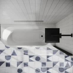 Erin Matt Black Shower Bath Suite with 1700mm J Shaped Bath & Rimless Toilet