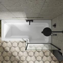 Erin Matt Black Shower Bath Suite with 1700mm L Shaped Bath & Rimless Toilet
