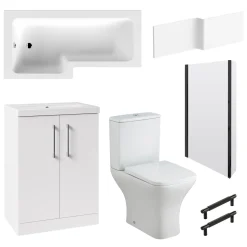 Erin Matt Black Shower Bath Suite with 1700mm L Shaped Bath & Rimless Toilet