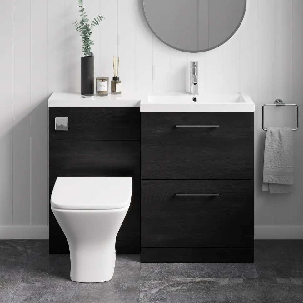 Erin 1100mm Black Charcoal Combination Bathroom 2 Drawer Sink & Toilet Unit