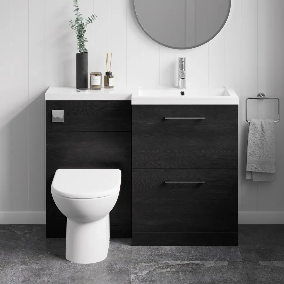 Erin 1100mm Black Charcoal Combination Bathroom 2 Drawer Sink & Toilet Unit
