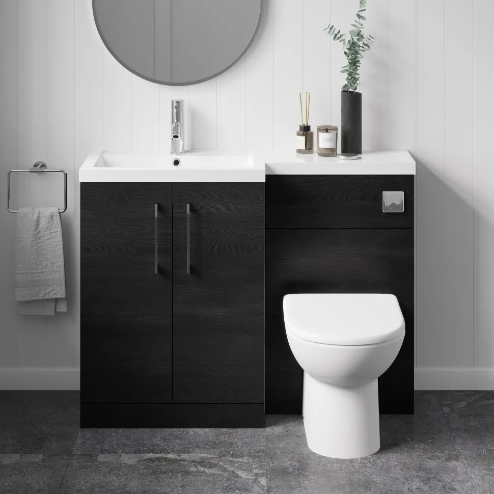 Erin 1100mm Black Charcoal Combination Bathroom 2 Door Sink & Toilet Unit