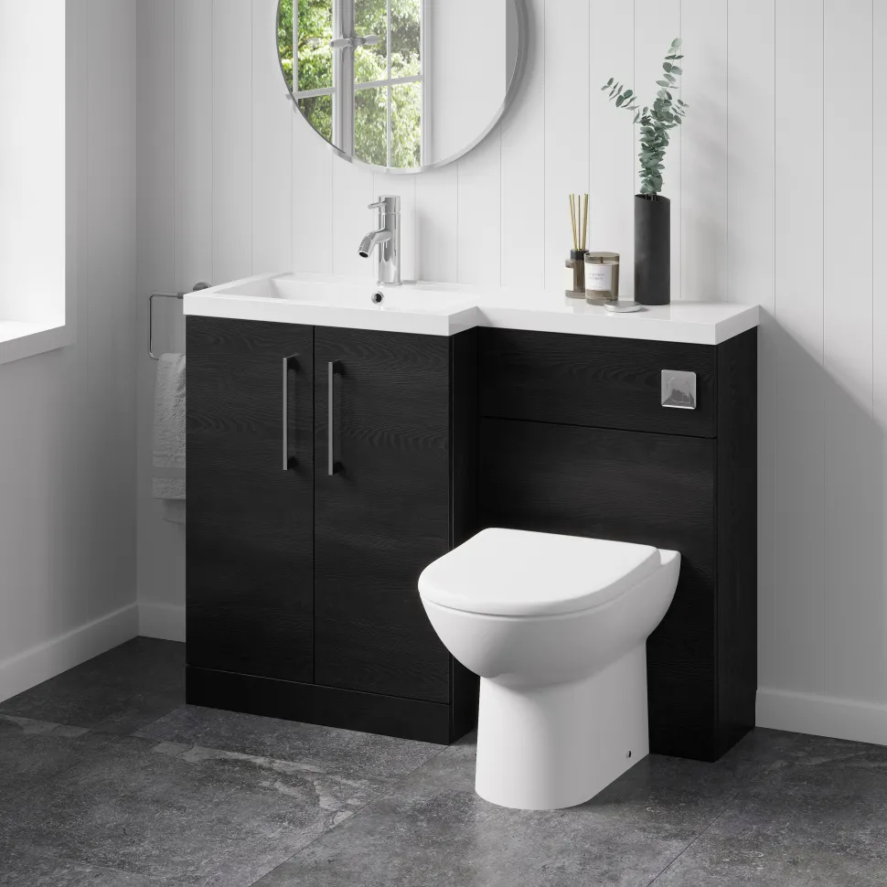 Erin 1100mm Black Charcoal Combination Bathroom 2 Door Sink & Toilet Unit