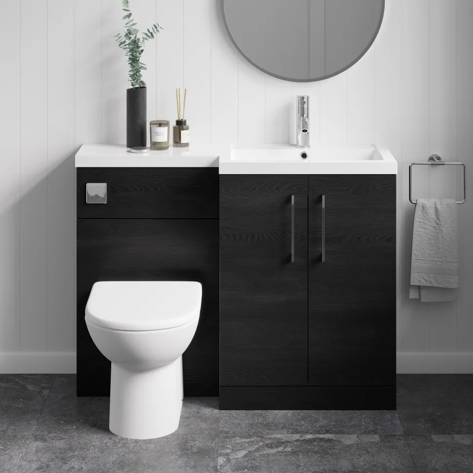 Erin 1100mm Black Charcoal Combination Bathroom 2 Door Sink & Toilet Unit