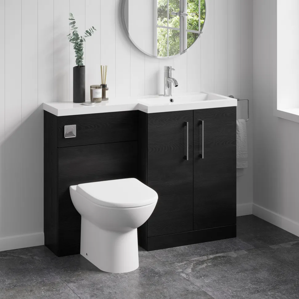 Erin 1100mm Black Charcoal Combination Bathroom 2 Door Sink & Toilet Unit