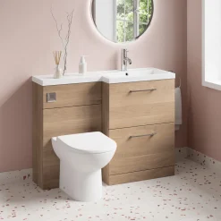 Erin 1100mm Bleached Oak Combination Bathroom 2 Drawer Sink & Toilet Unit