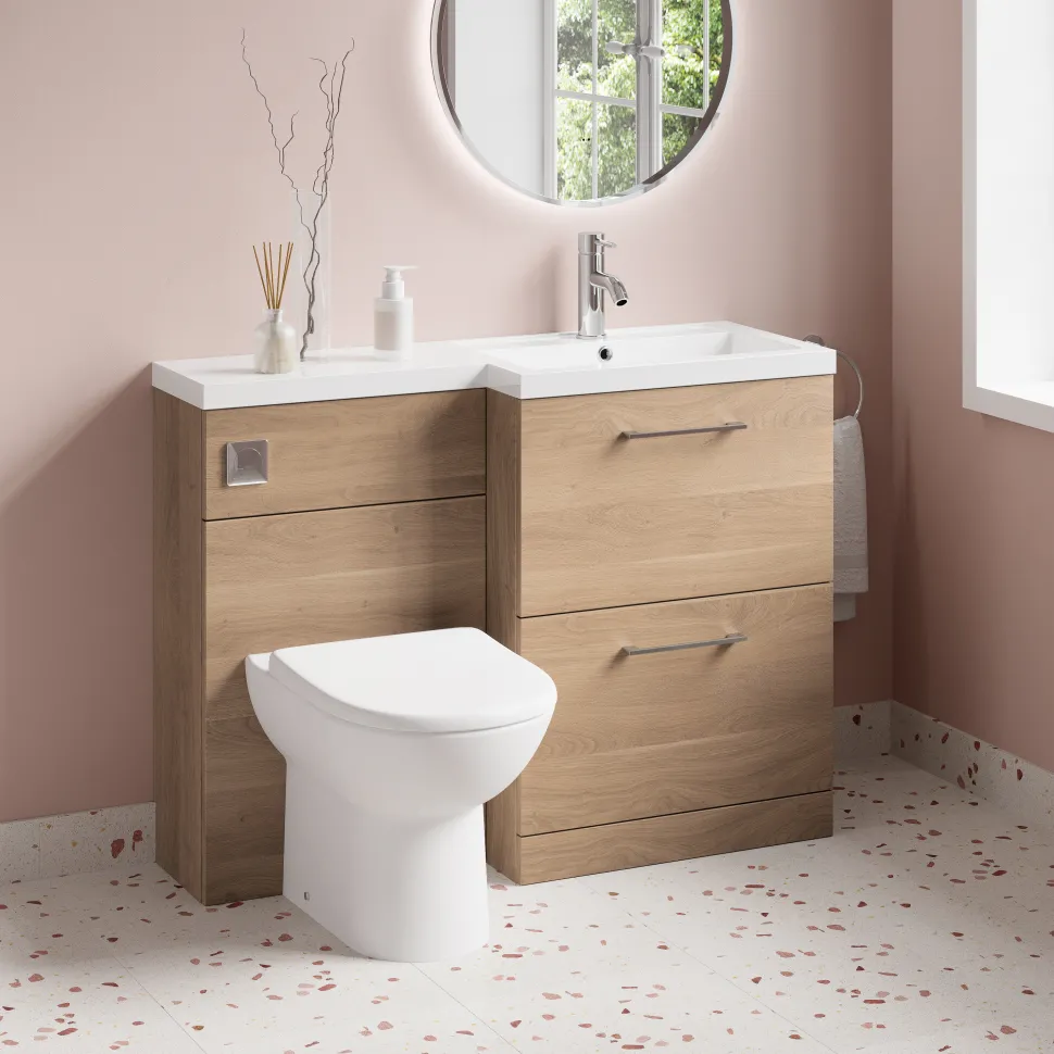 Erin 1100mm Bleached Oak Combination Bathroom 2 Drawer Sink & Toilet Unit