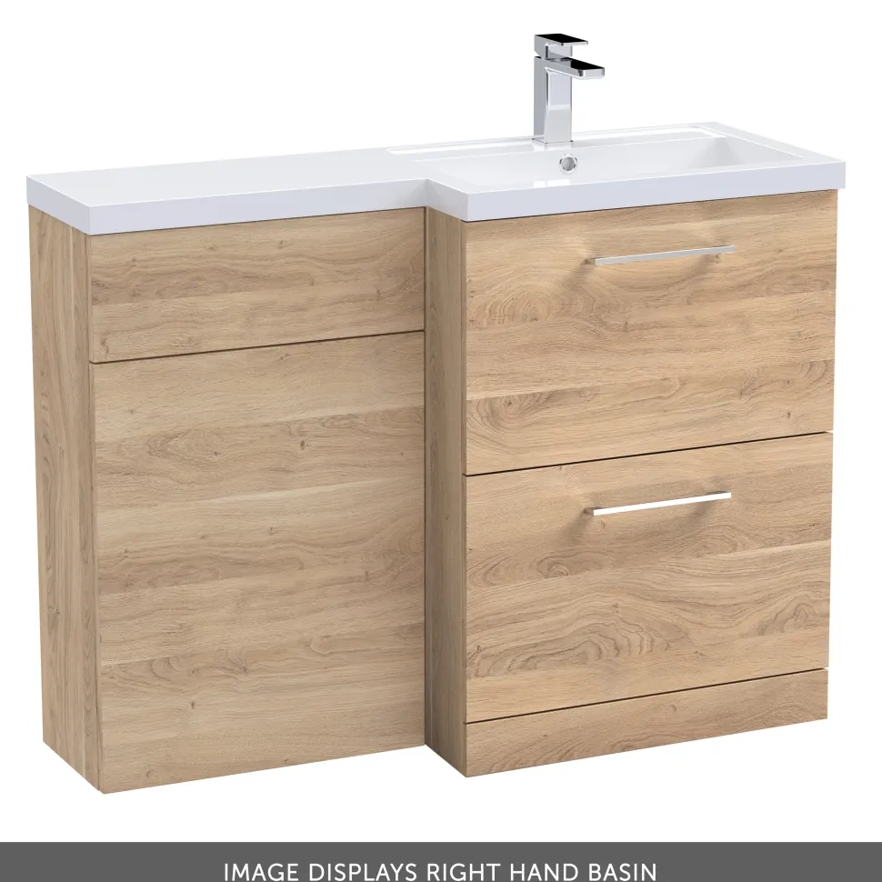 Erin 1100mm Bleached Oak Combination Bathroom 2 Drawer Sink & Toilet Unit