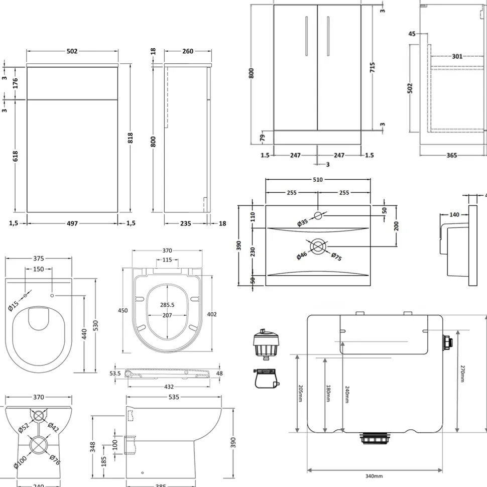 Erin 1000mm 2 Door Combination Basin & Toilet Unit