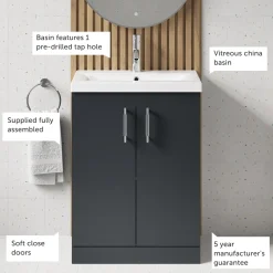 Erin 600mm Floorstanding 2 Door Vanity Unit & Basin