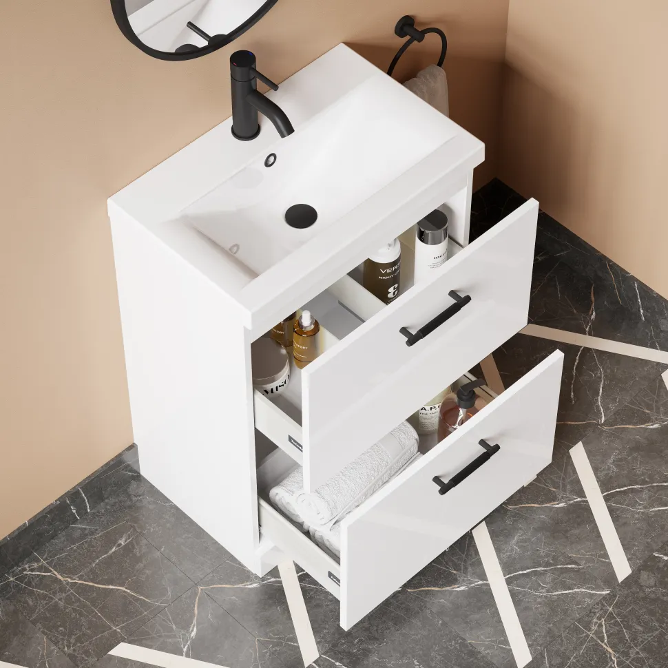 Erin 600mm Floorstanding 2 Drawer Vanity Unit & Basin