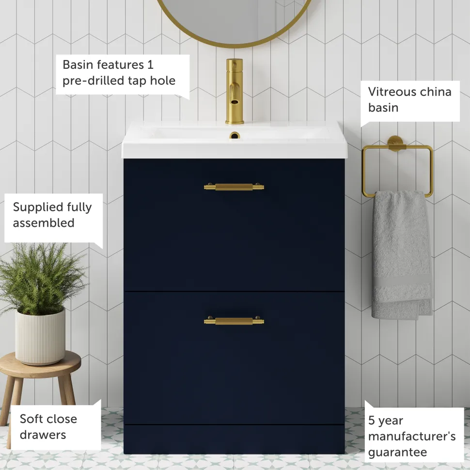 Erin 600mm Floorstanding 2 Drawer Vanity Unit & Basin
