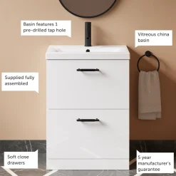 Erin 600mm Floorstanding 2 Drawer Vanity Unit & Basin