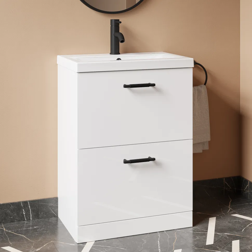 Erin 600mm Floorstanding 2 Drawer Vanity Unit & Basin