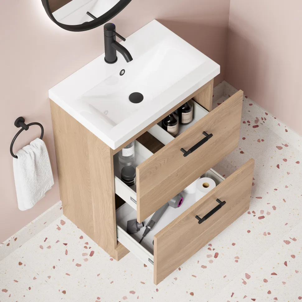 Erin 600mm Floorstanding 2 Drawer Vanity Unit & Basin