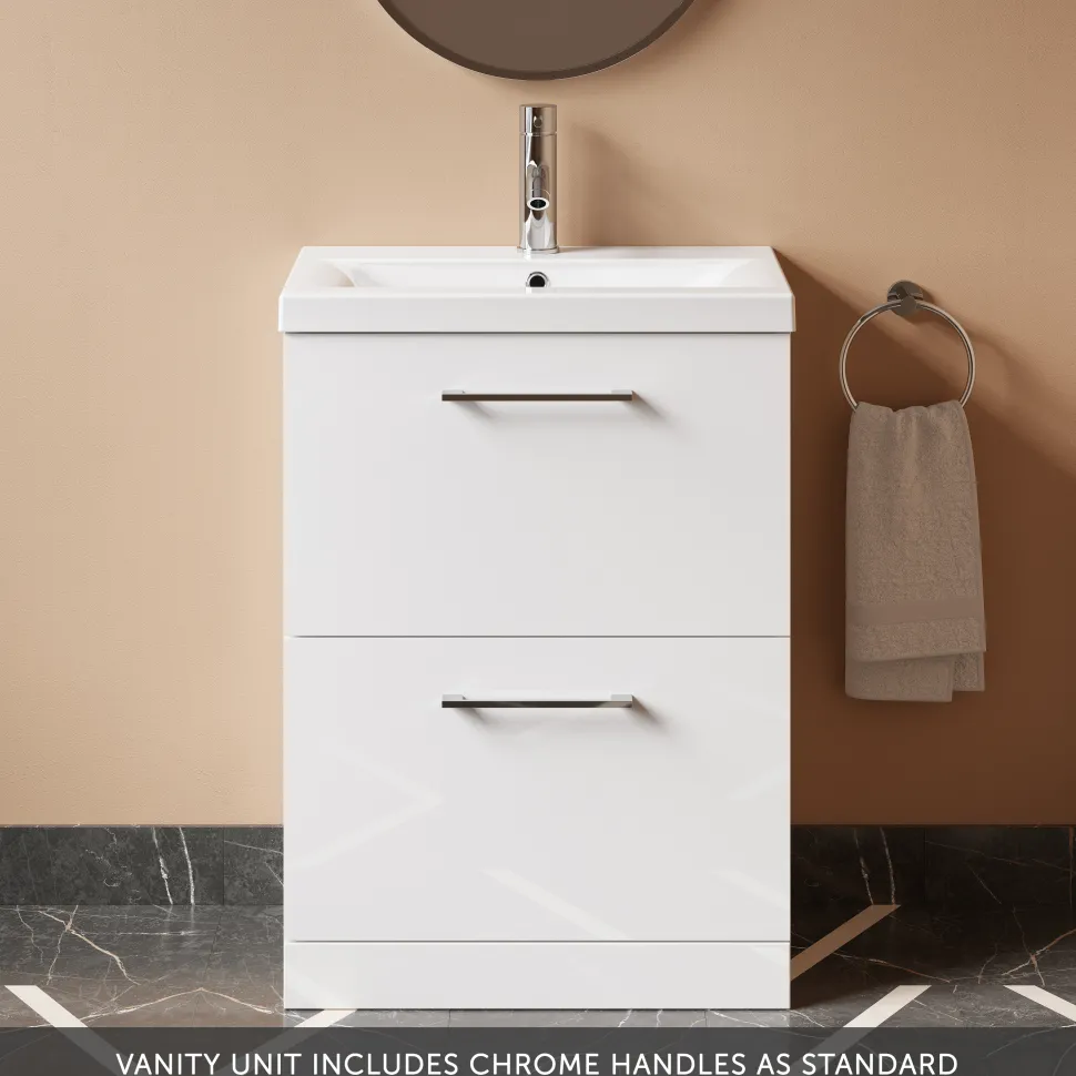 Erin 600mm Floorstanding 2 Drawer Vanity Unit & Basin