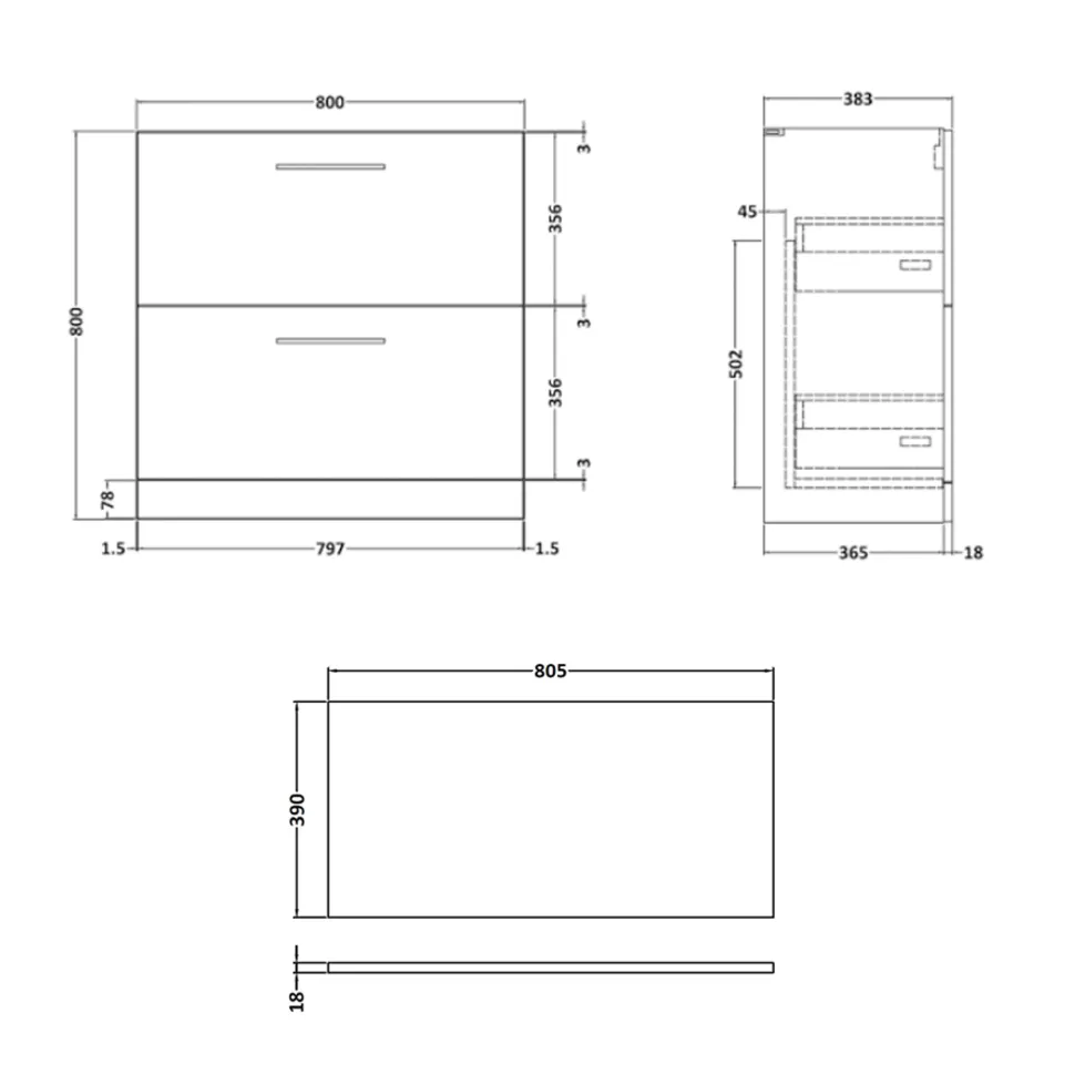 Erin 800mm Floorstanding 2 Drawer Vanity Unit & Countertop