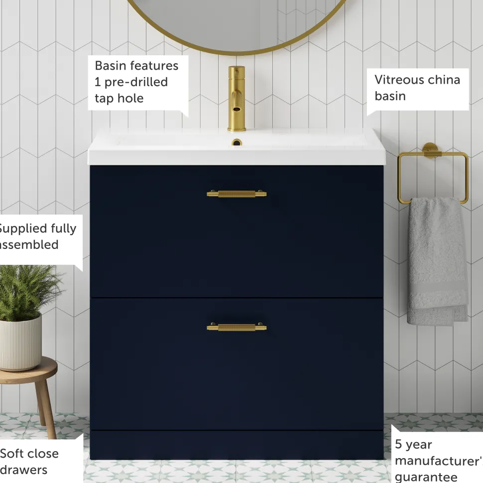Erin 800mm Floorstanding 2 Drawer Vanity Unit & Basin