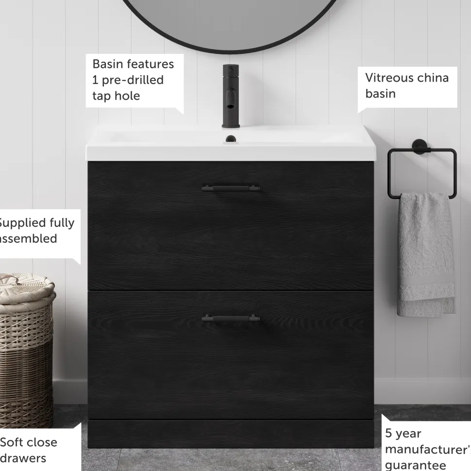 Erin 800mm Floorstanding 2 Drawer Vanity Unit & Basin