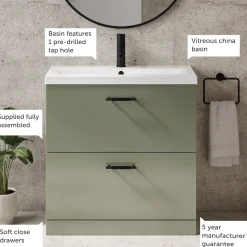 Erin 800mm Floorstanding 2 Drawer Vanity Unit & Basin