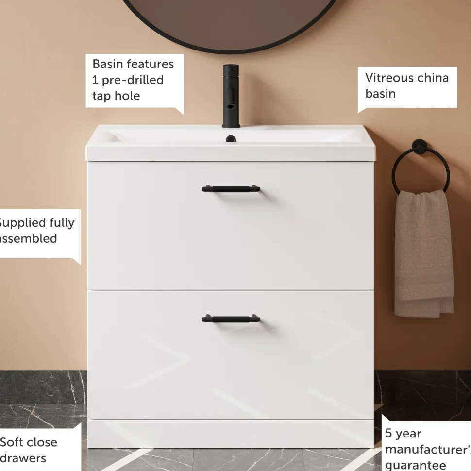 Erin 800mm Floorstanding 2 Drawer Vanity Unit & Basin
