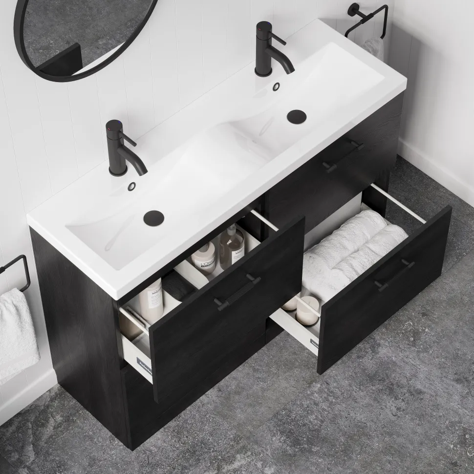 Erin 1200mm Floorstanding 4 Drawer Vanity Unit & Double Basin