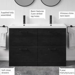 Erin 1200mm Floorstanding 4 Drawer Vanity Unit & Double Basin