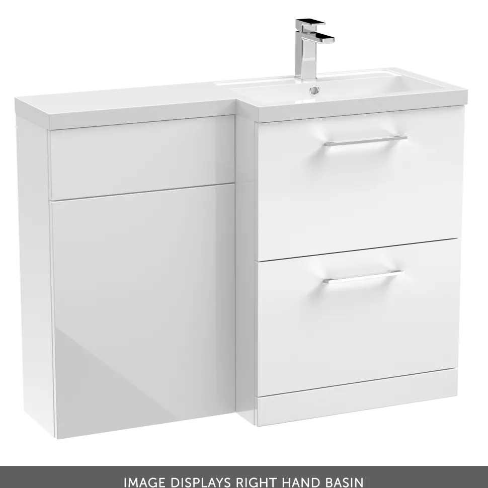 Erin 1100mm Gloss White Combination Bathroom 2 Drawer Sink & Toilet Unit