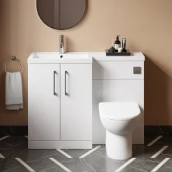 Erin 1100mm Gloss White Combination Bathroom 2 Door Sink & Toilet Unit