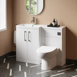 Erin 1100mm Gloss White Combination Bathroom 2 Door Sink & Toilet Unit