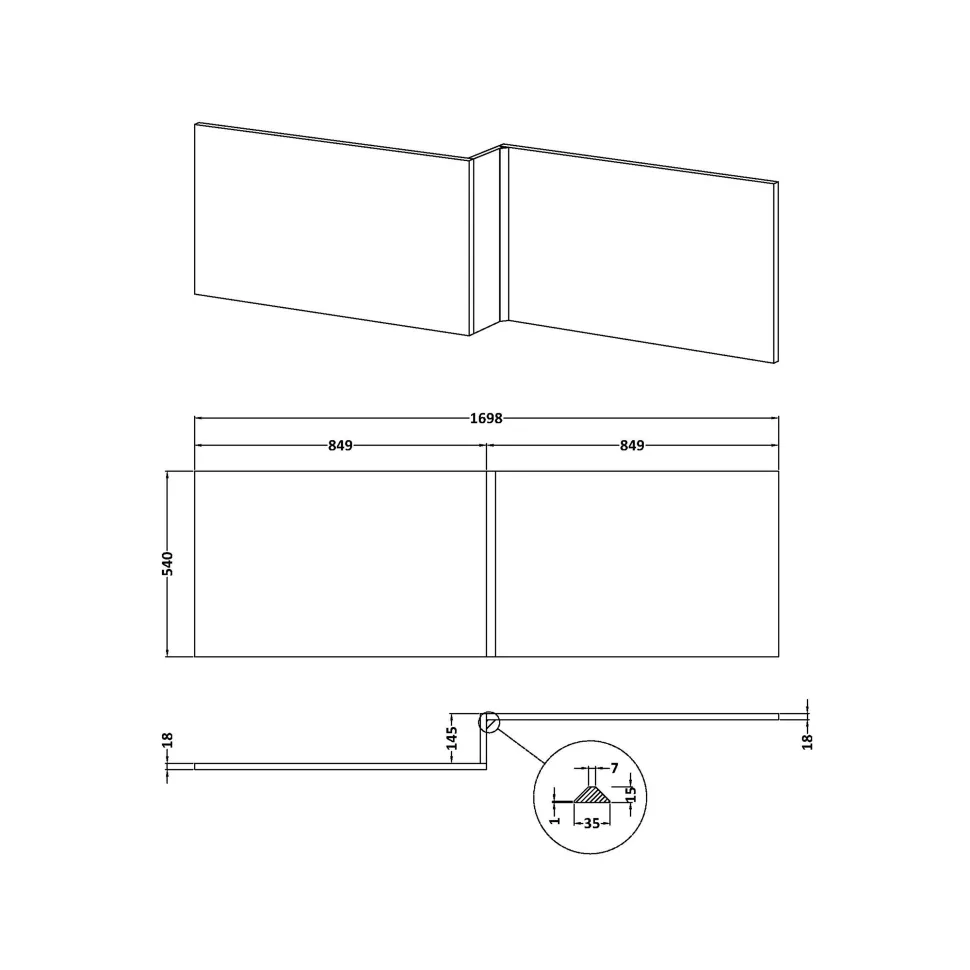 Erin 1700mm L-Shaped Square Front Bath Panel
