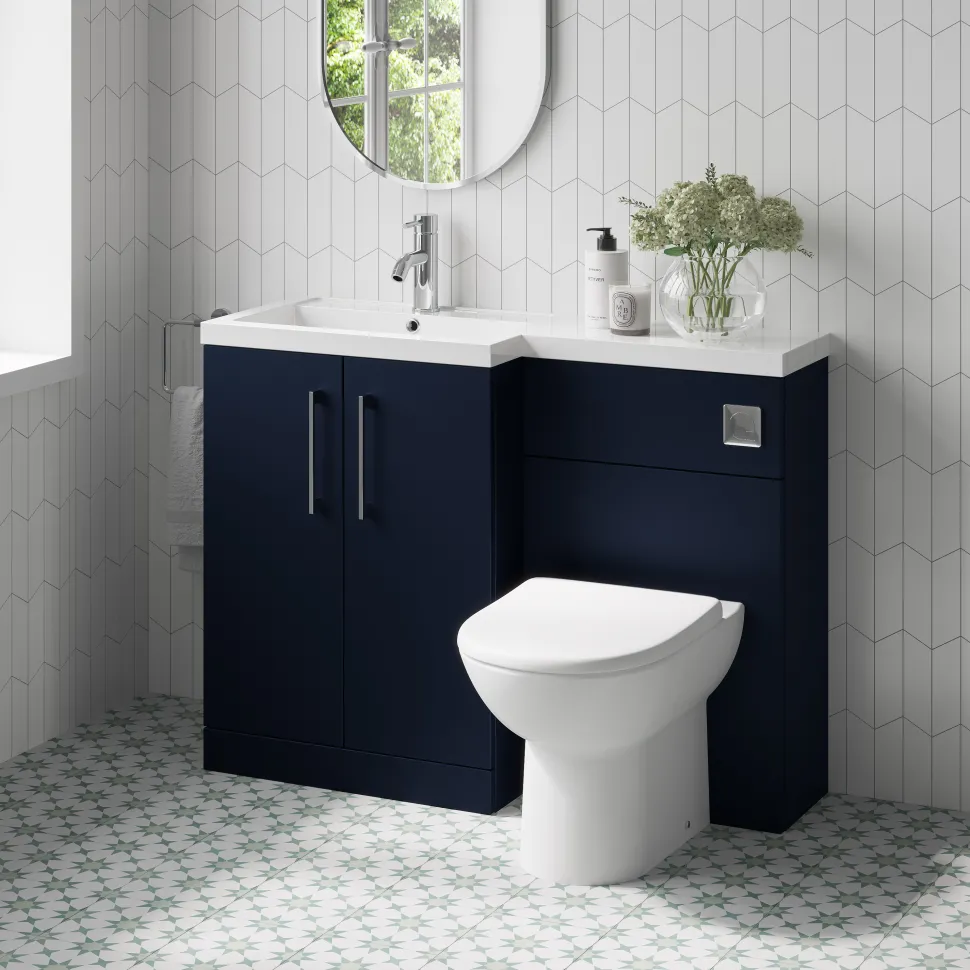 Erin 1100mm Matt Blue Combination Bathroom 2 Door Sink & Toilet Unit