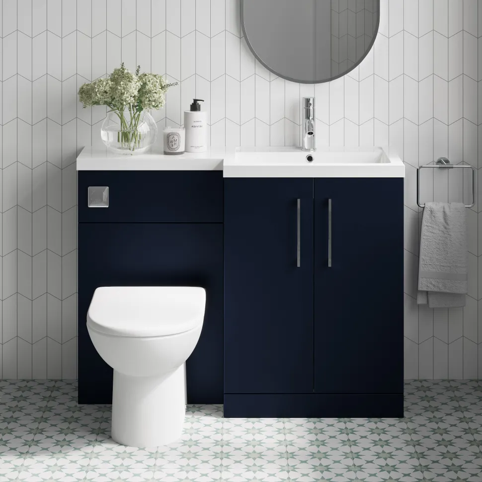 Erin 1100mm Matt Blue Combination Bathroom 2 Door Sink & Toilet Unit