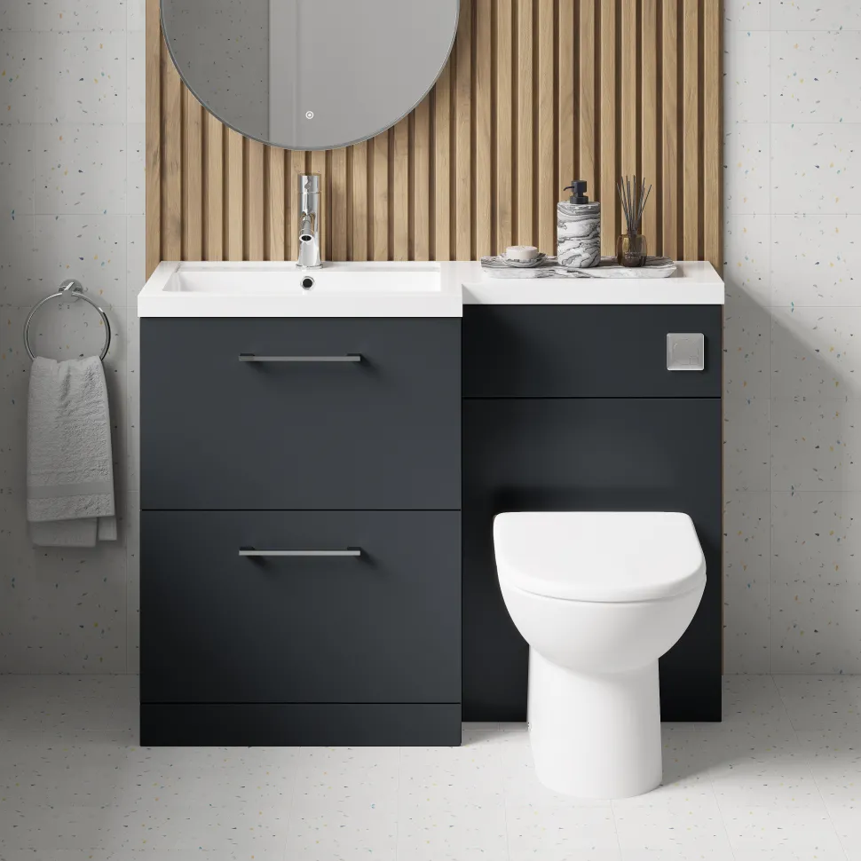 Erin 1100mm Soft Black Combination Bathroom 2 Drawer Sink & Toilet Unit