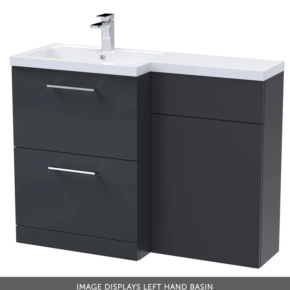 Erin 1100mm Soft Black Combination Bathroom 2 Drawer Sink & Toilet Unit