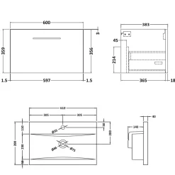 Erin 600mm Wall Mounted 1 Drawer Vanity Unit & Basin