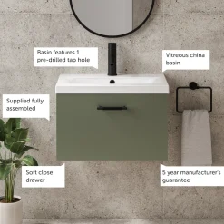 Erin 600mm Wall Mounted 1 Drawer Vanity Unit & Basin