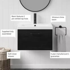 Erin 600mm Wall Mounted 1 Drawer Vanity Unit & Basin