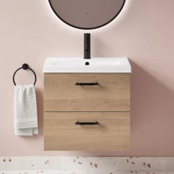 Erin 600mm Wall Mounted 2 Drawer Vanity Unit & Basin