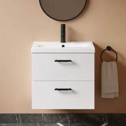 Erin 600mm Wall Mounted 2 Drawer Vanity Unit & Basin