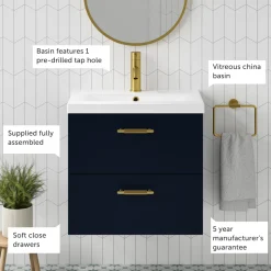 Erin 600mm Wall Mounted 2 Drawer Vanity Unit & Basin