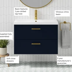 Erin 800mm Wall Mounted 2 Drawer Vanity Unit & Basin