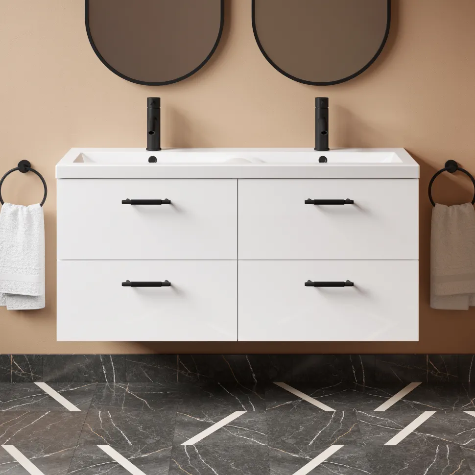 Erin 1200mm Wall Mounted 4 Drawer Vanity Unit & Double Basin