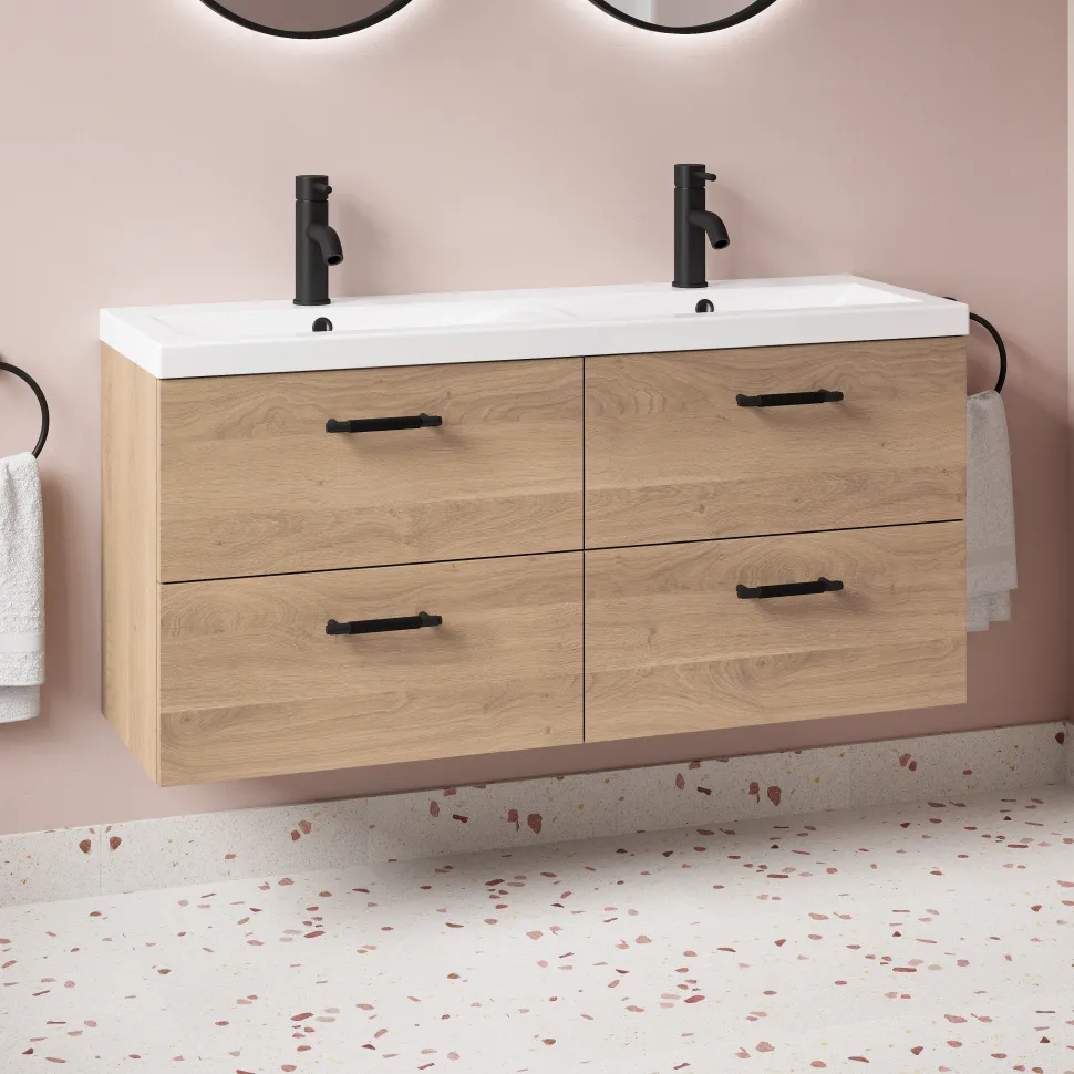 Erin 1200mm Wall Mounted 4 Drawer Vanity Unit & Double Basin