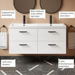 Erin 1200mm Wall Mounted 4 Drawer Vanity Unit & Double Basin