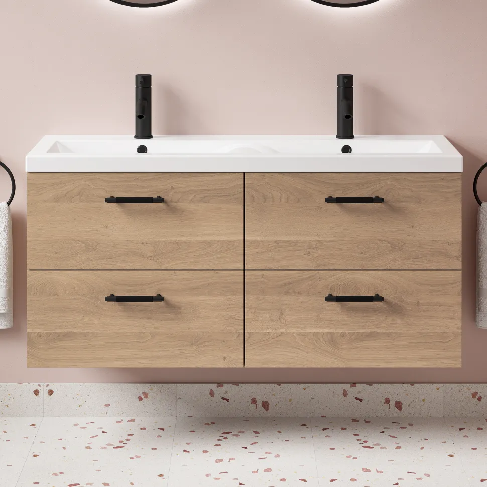 Erin 1200mm Wall Mounted 4 Drawer Vanity Unit & Double Basin