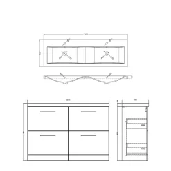 Erin 1200mm Wall Mounted 4 Drawer Vanity Unit & Double Basin