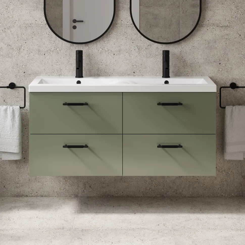 Erin 1200mm Wall Mounted 4 Drawer Vanity Unit & Double Basin