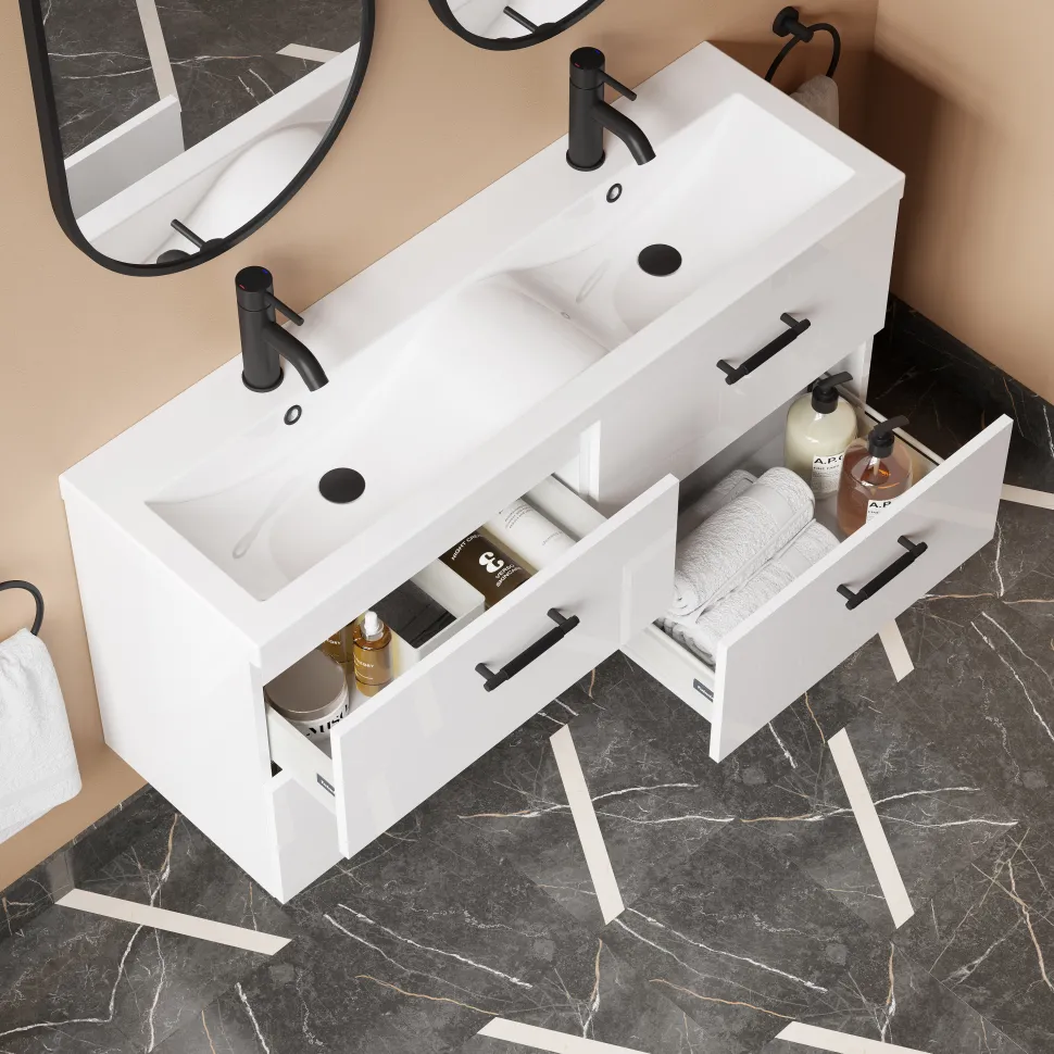 Erin 1200mm Wall Mounted 4 Drawer Vanity Unit & Double Basin