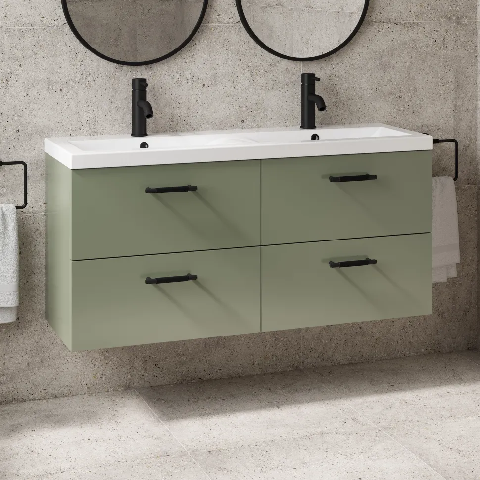 Erin 1200mm Wall Mounted 4 Drawer Vanity Unit & Double Basin